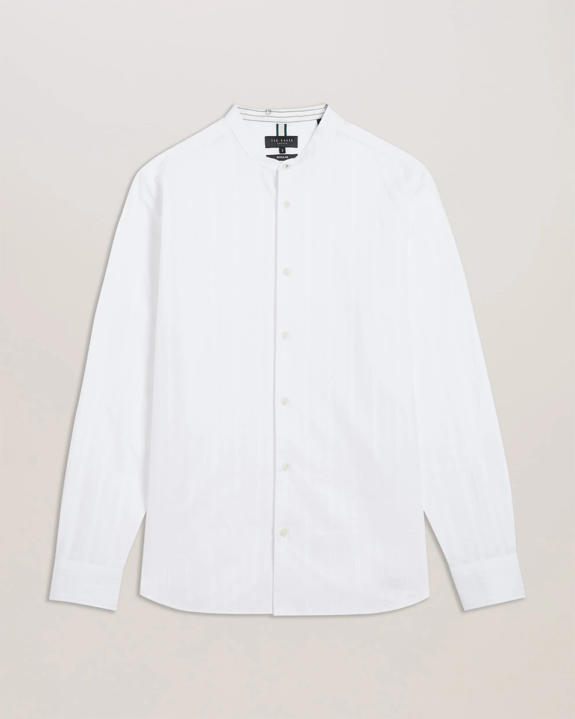 Fier Textured Stripe Grandad Collar Shirt White