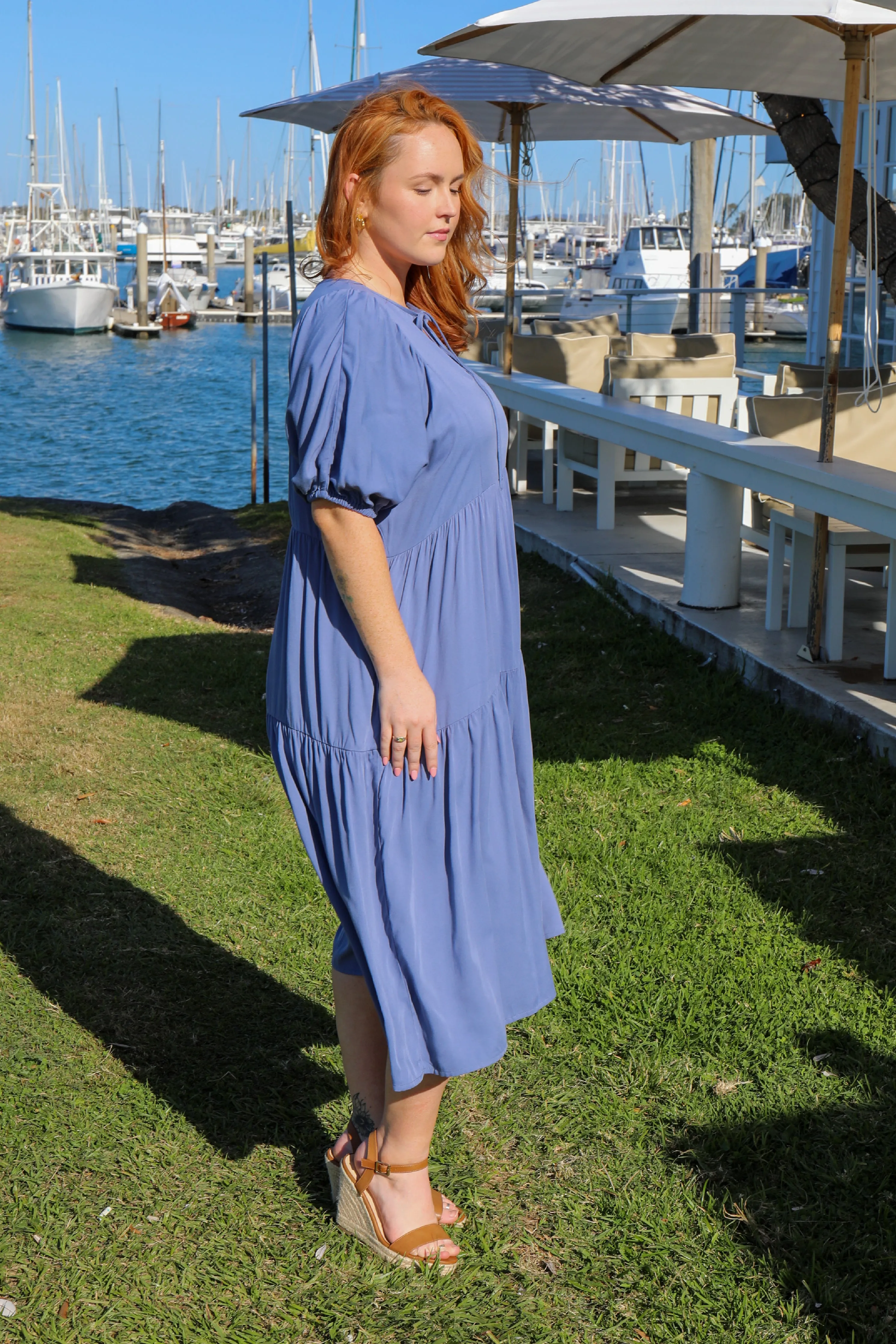 FINAL SALE Roamer Midi Dress in Blue Grey