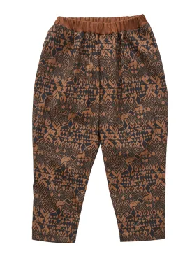 Folk Art Print Brown Pants