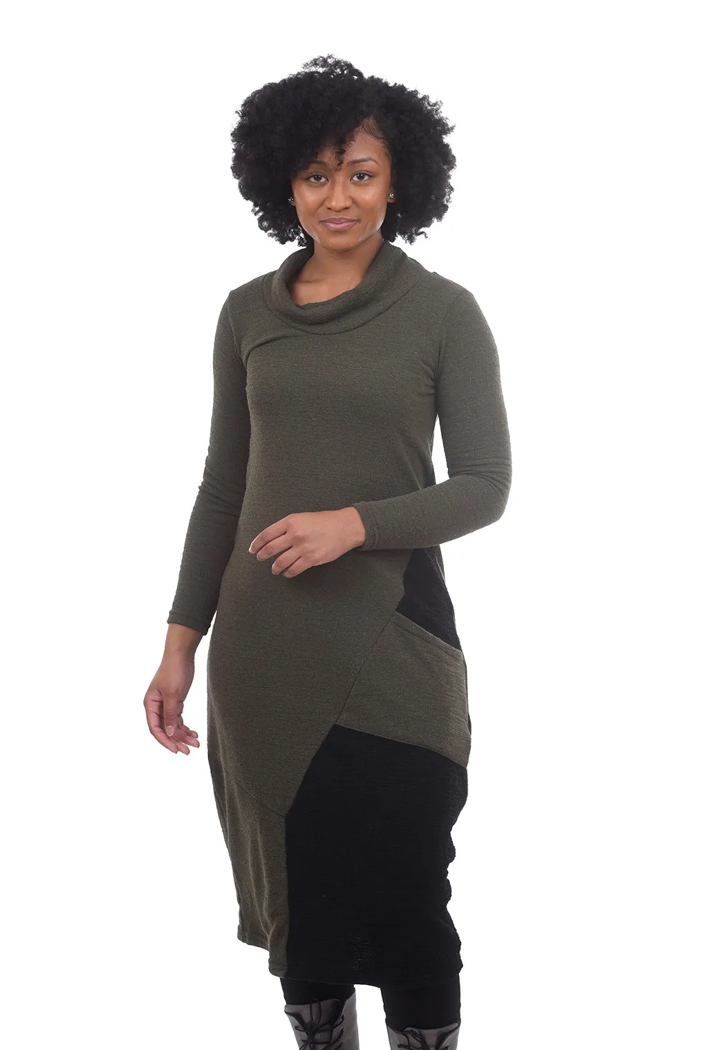 FT Lantern Cowl Dress, Khaki