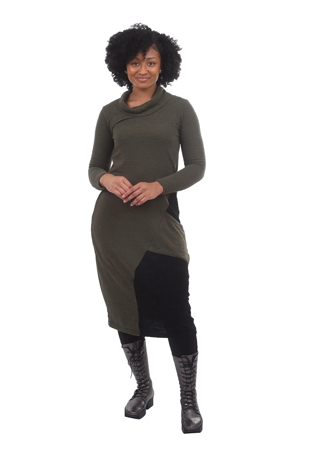 FT Lantern Cowl Dress, Khaki