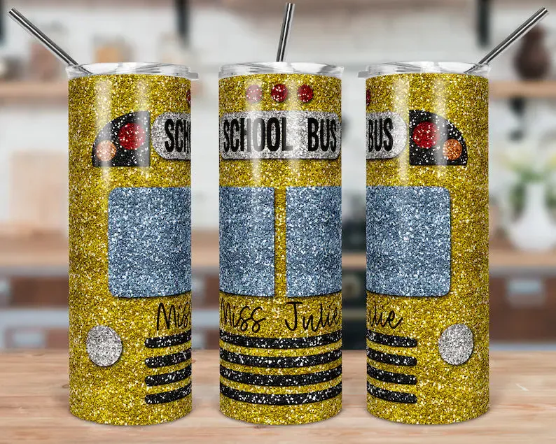 Glitter School Bus Skinny Tumbler