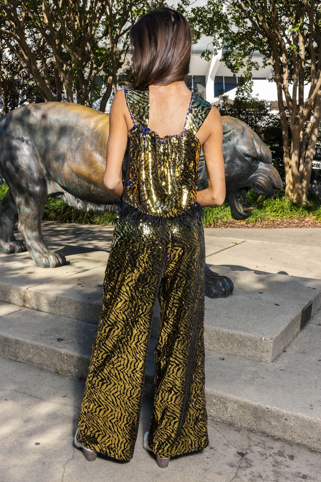 Gold & Black Sequin Tiger Feather Tank