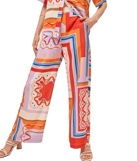 Graphic Print Fluid Wide-Leg Pants - Multi