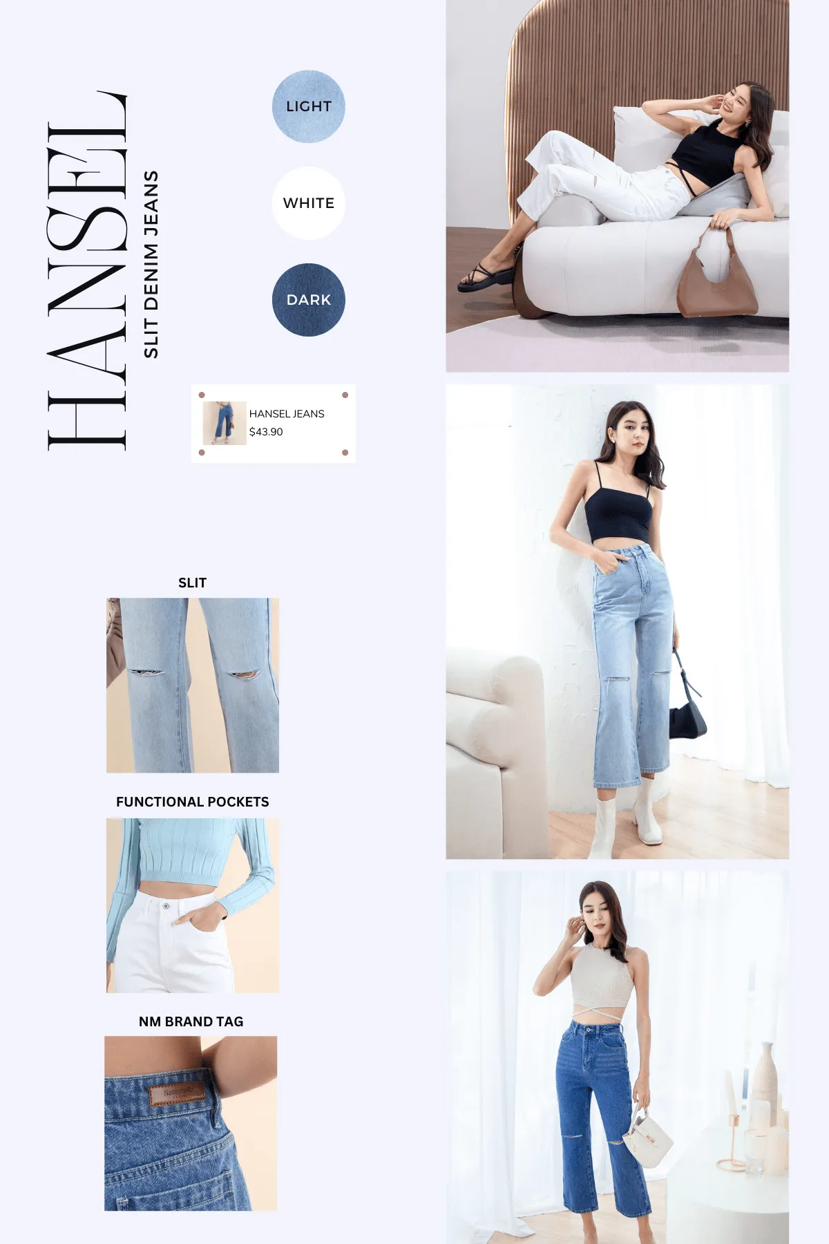 HANSEL SLIT DENIM JEANS IN LIGHT