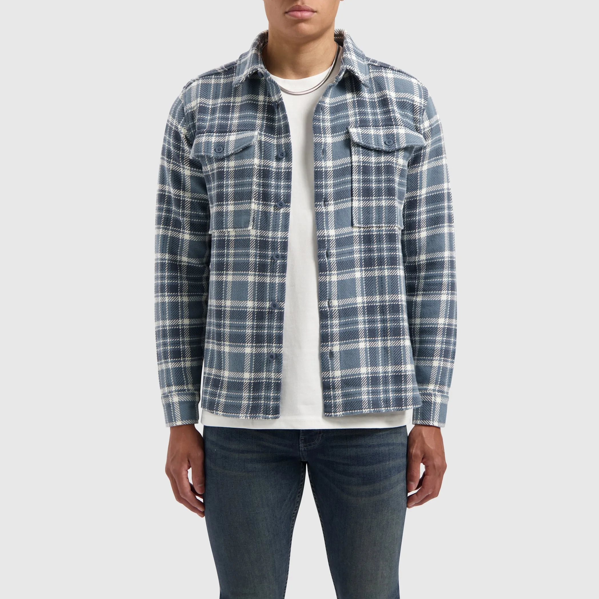 Heavy Twill Checked Shirt | Blue