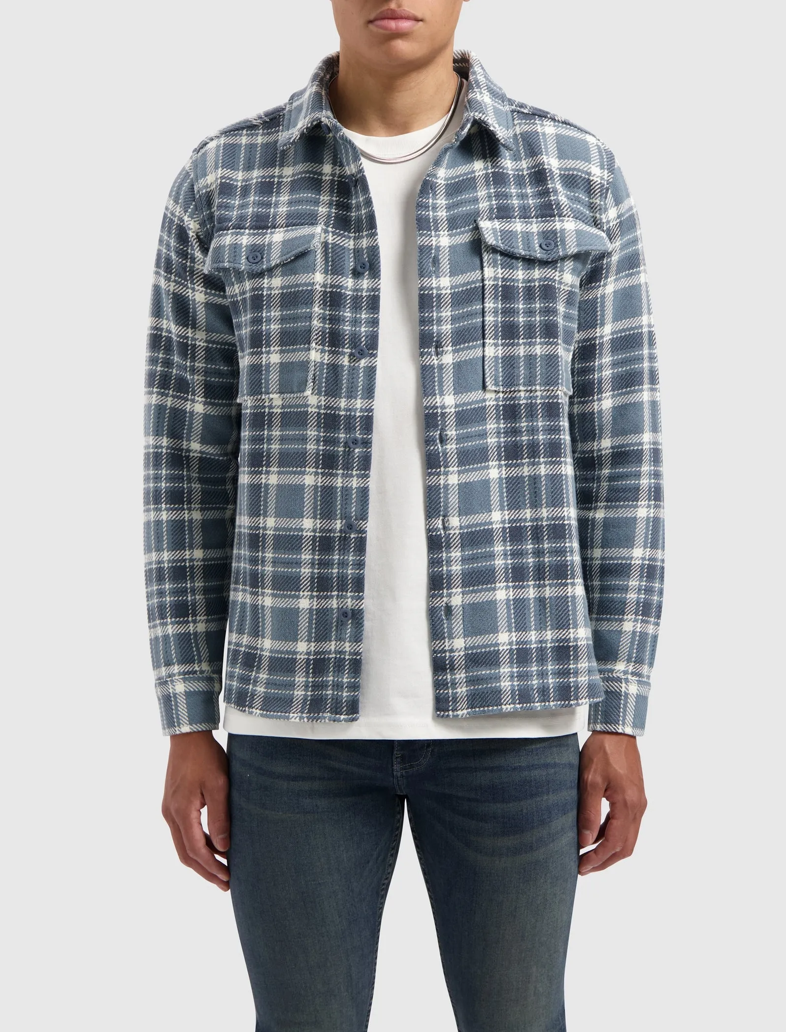 Heavy Twill Checked Shirt | Blue