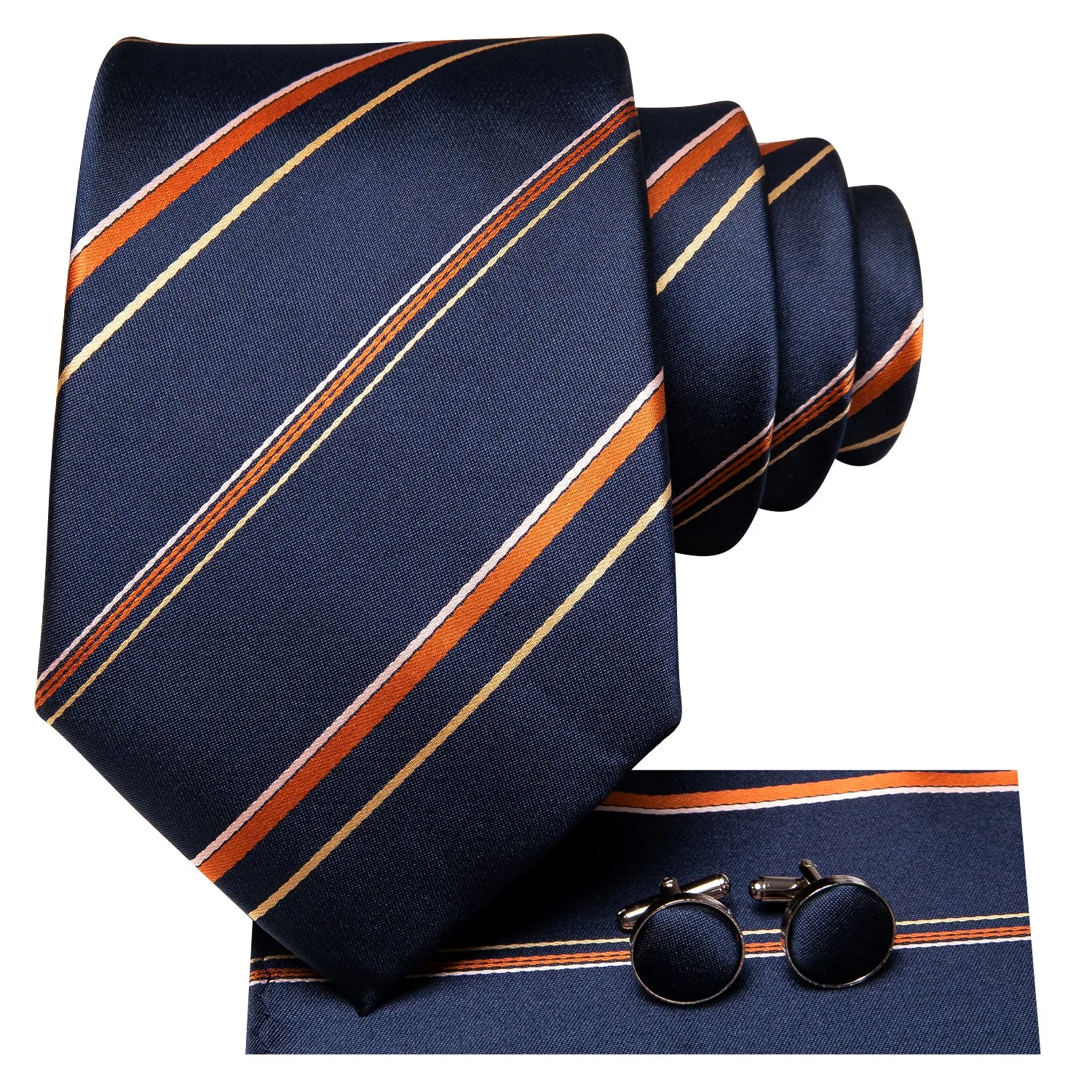 Hi-Tie Blue Colorful Strip Men's Necktie Pocket Square Cufflinks Set