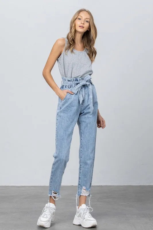 HI WAISTED PAPER BAG SLOUCH JEANS