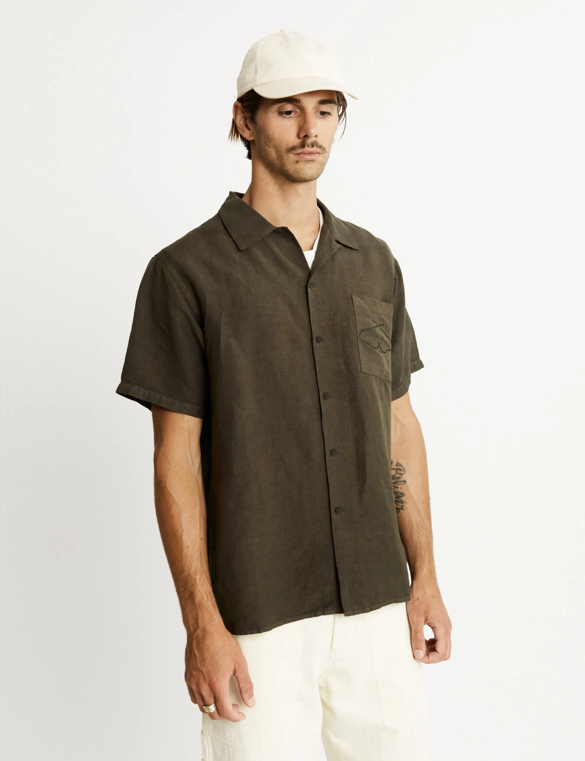 Huck Embroidered Short Sleeve Shirt - Fatigue