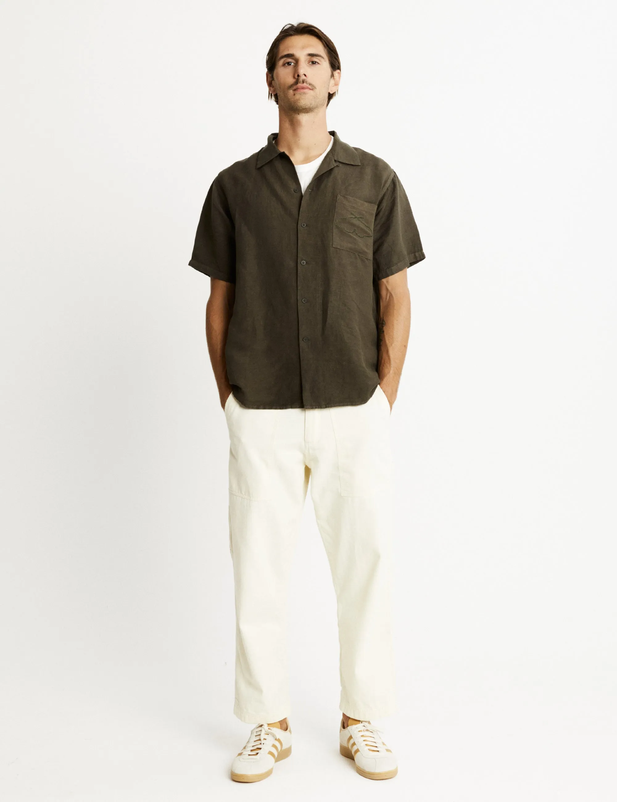 Huck Embroidered Short Sleeve Shirt - Fatigue