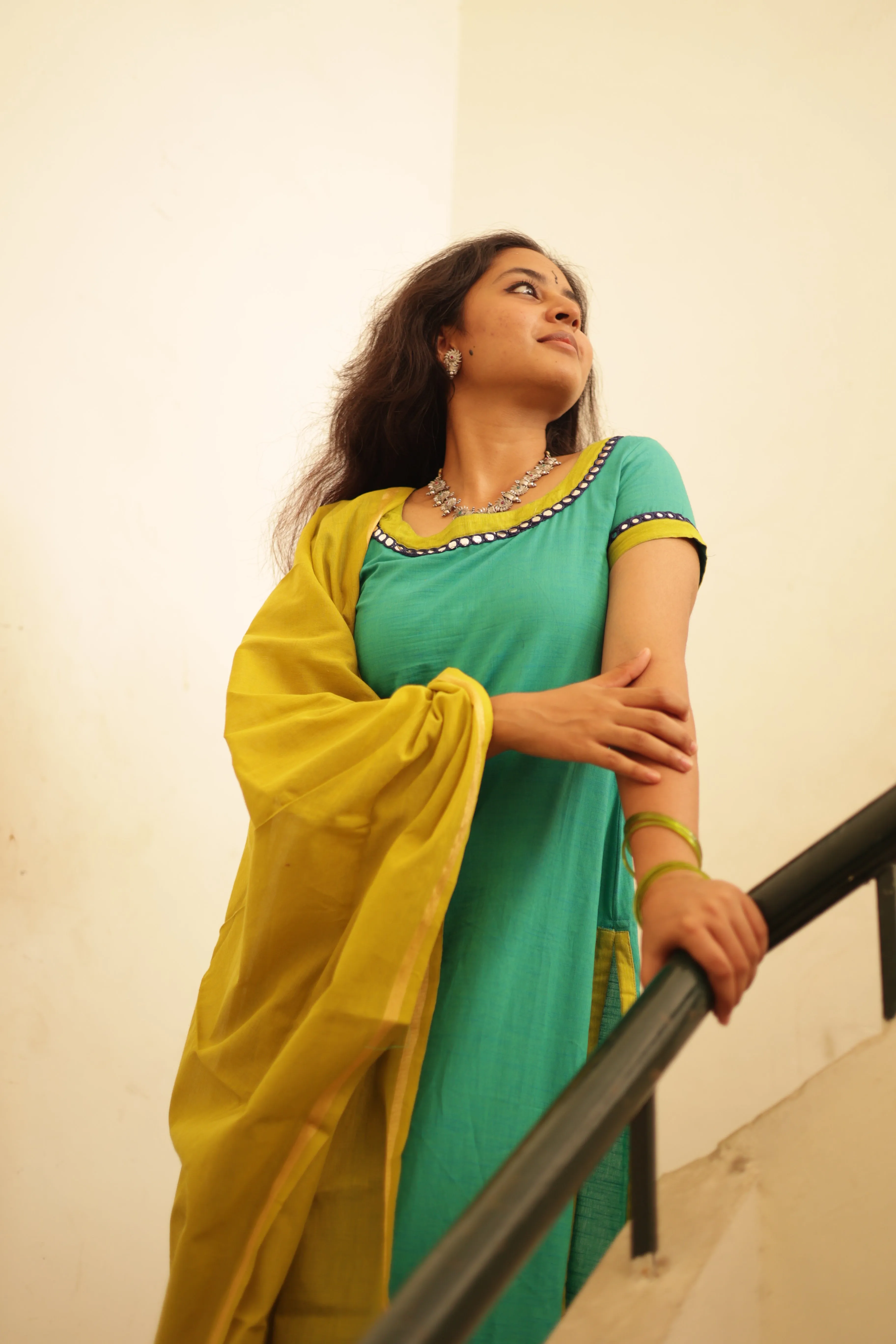 Kaakha Kaakha Jyotika Aqua Blue & Lime Green (Kurti Dupatta)