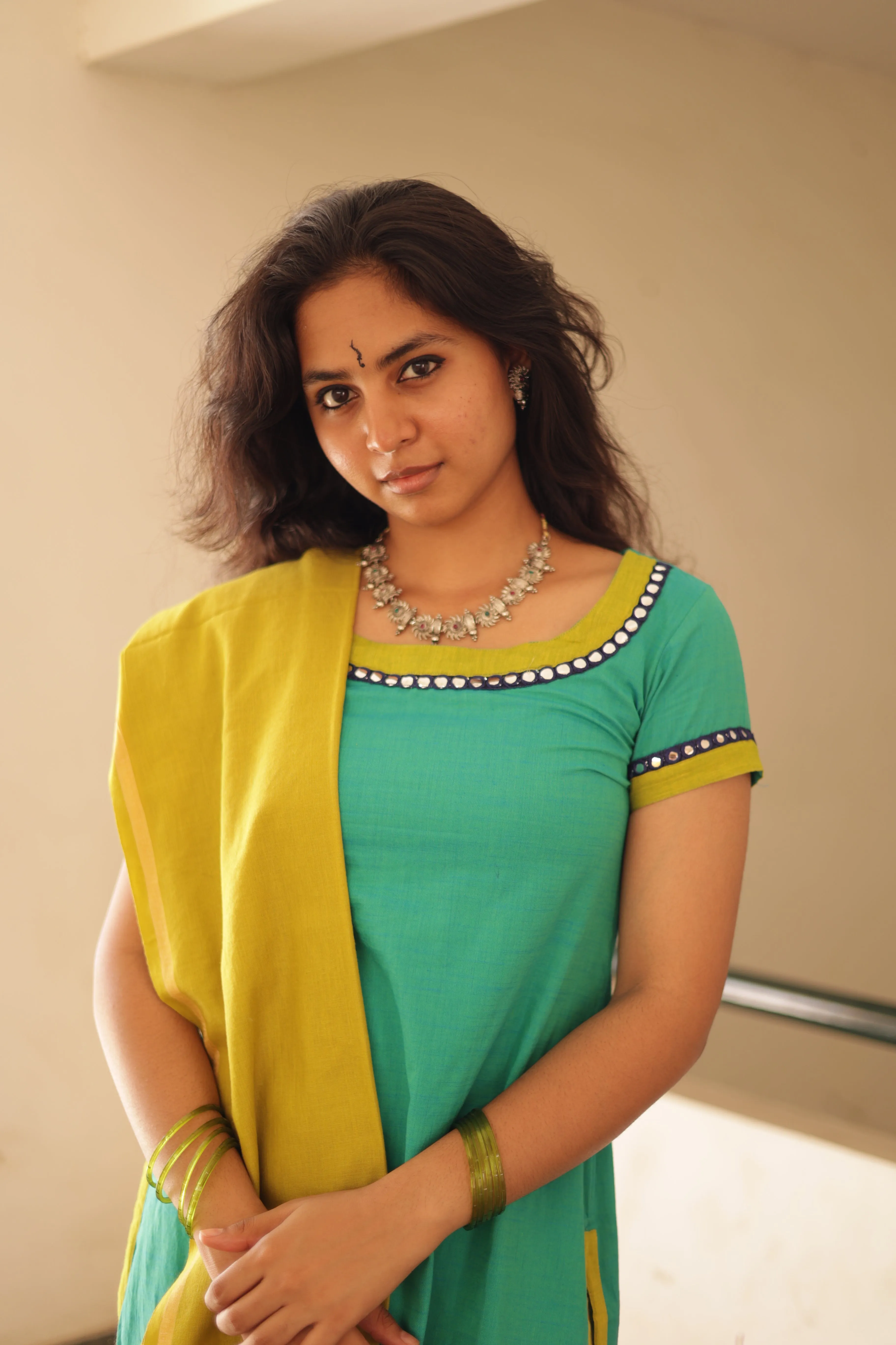 Kaakha Kaakha Jyotika Aqua Blue & Lime Green (Kurti Dupatta)