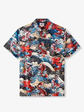 Koi Fish and Waves Cotton Hawaiian Shirt