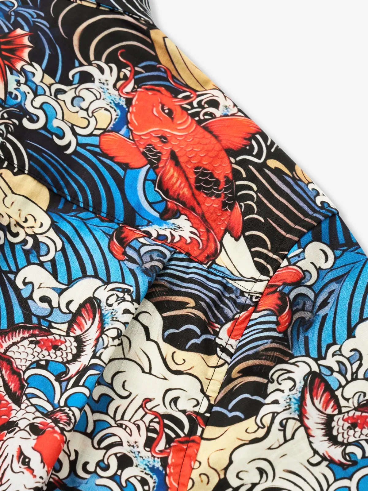 Koi Fish and Waves Cotton Hawaiian Shirt