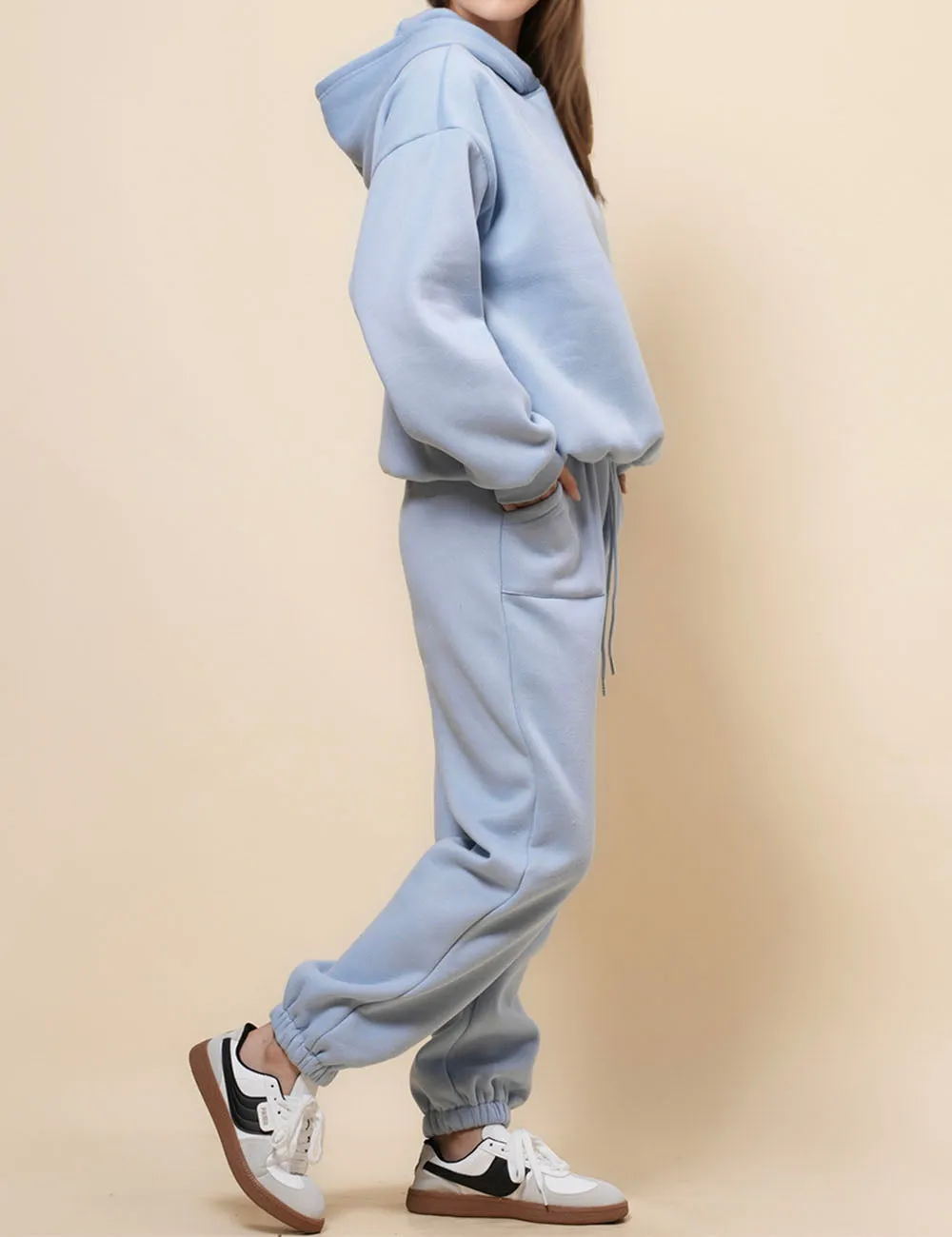 Ladies Solid Color Hoodie Top Jogger Pants 2PCS Sets 211337