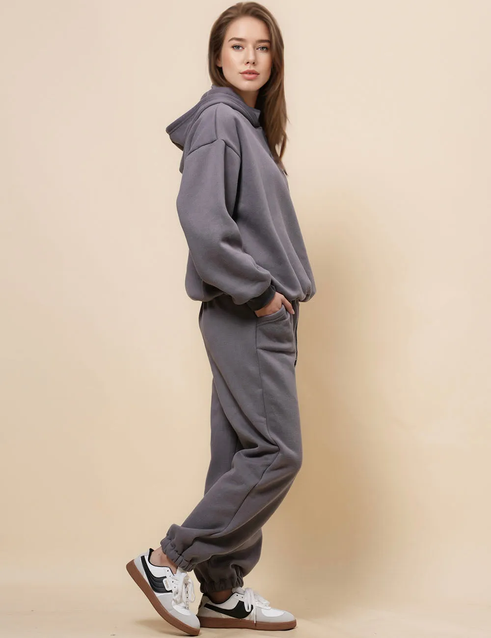 Ladies Solid Color Hoodie Top Jogger Pants 2PCS Sets 211337