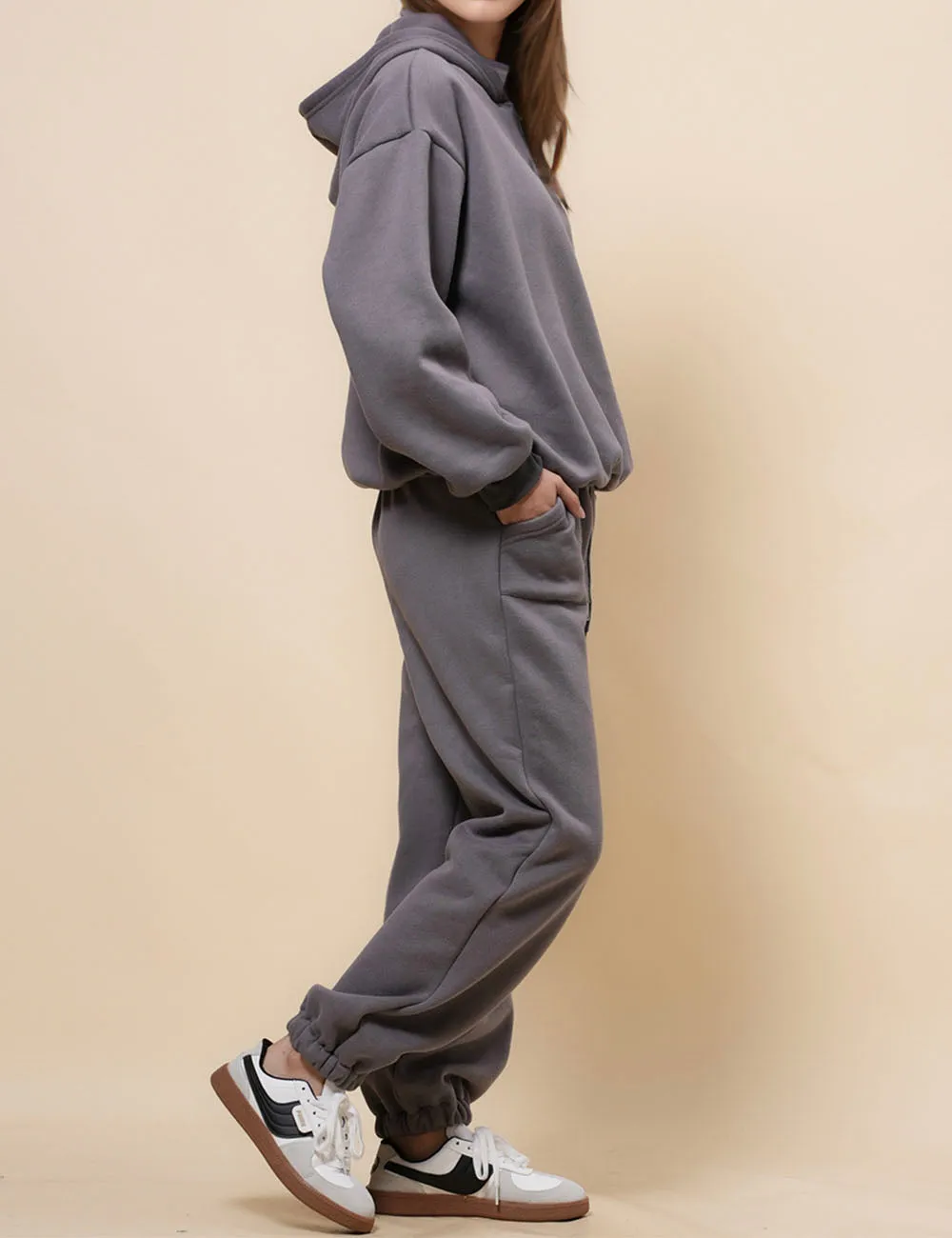 Ladies Solid Color Hoodie Top Jogger Pants 2PCS Sets 211337