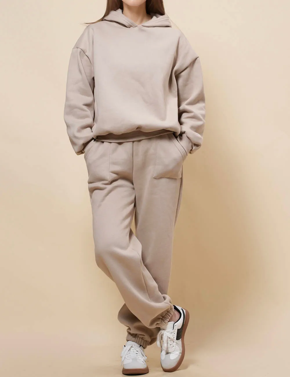 Ladies Solid Color Hoodie Top Jogger Pants 2PCS Sets 211337