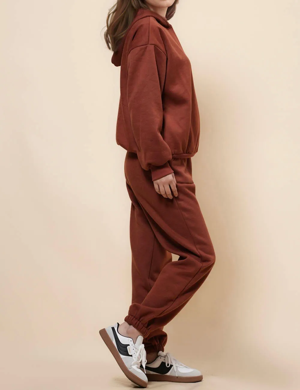 Ladies Solid Color Hoodie Top Jogger Pants 2PCS Sets 211337