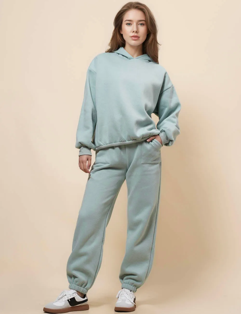 Ladies Solid Color Hoodie Top Jogger Pants 2PCS Sets 211337