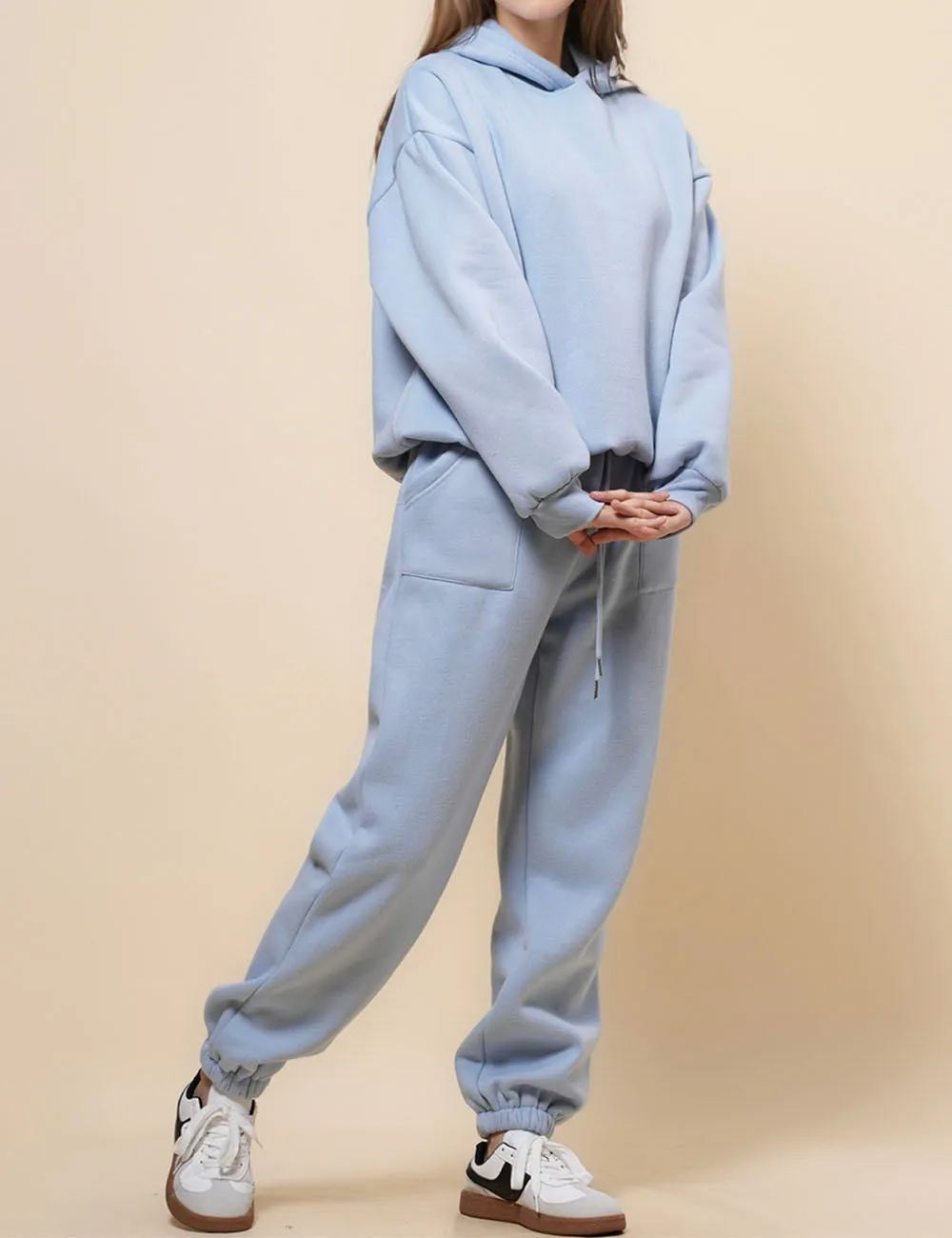 Ladies Solid Color Hoodie Top Jogger Pants 2PCS Sets 211337