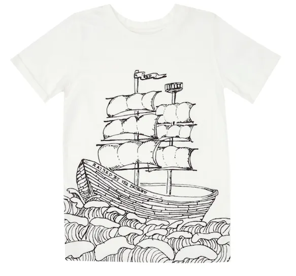 Lochie T-Shirt -Outline Ship Off White