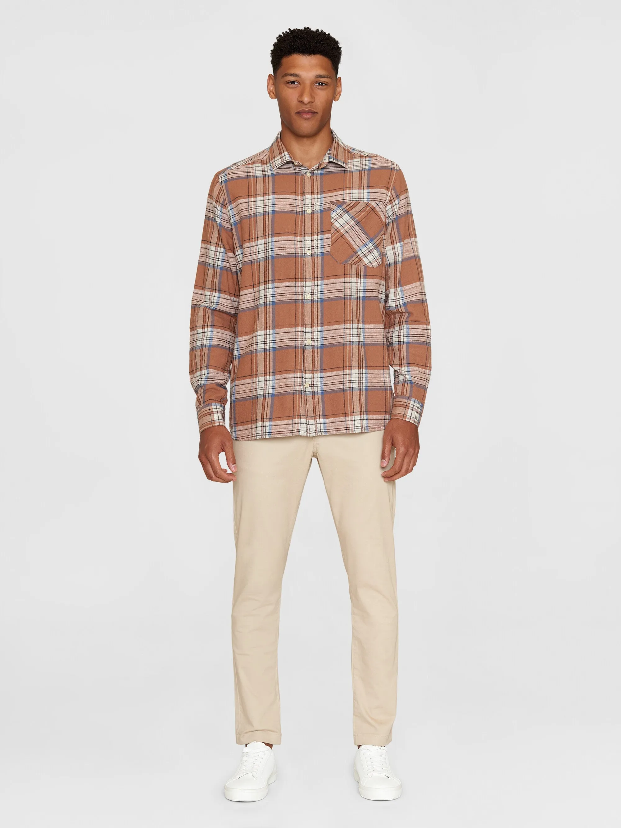 Loose checked shirt - GOTS/Vegan - Brown stripe