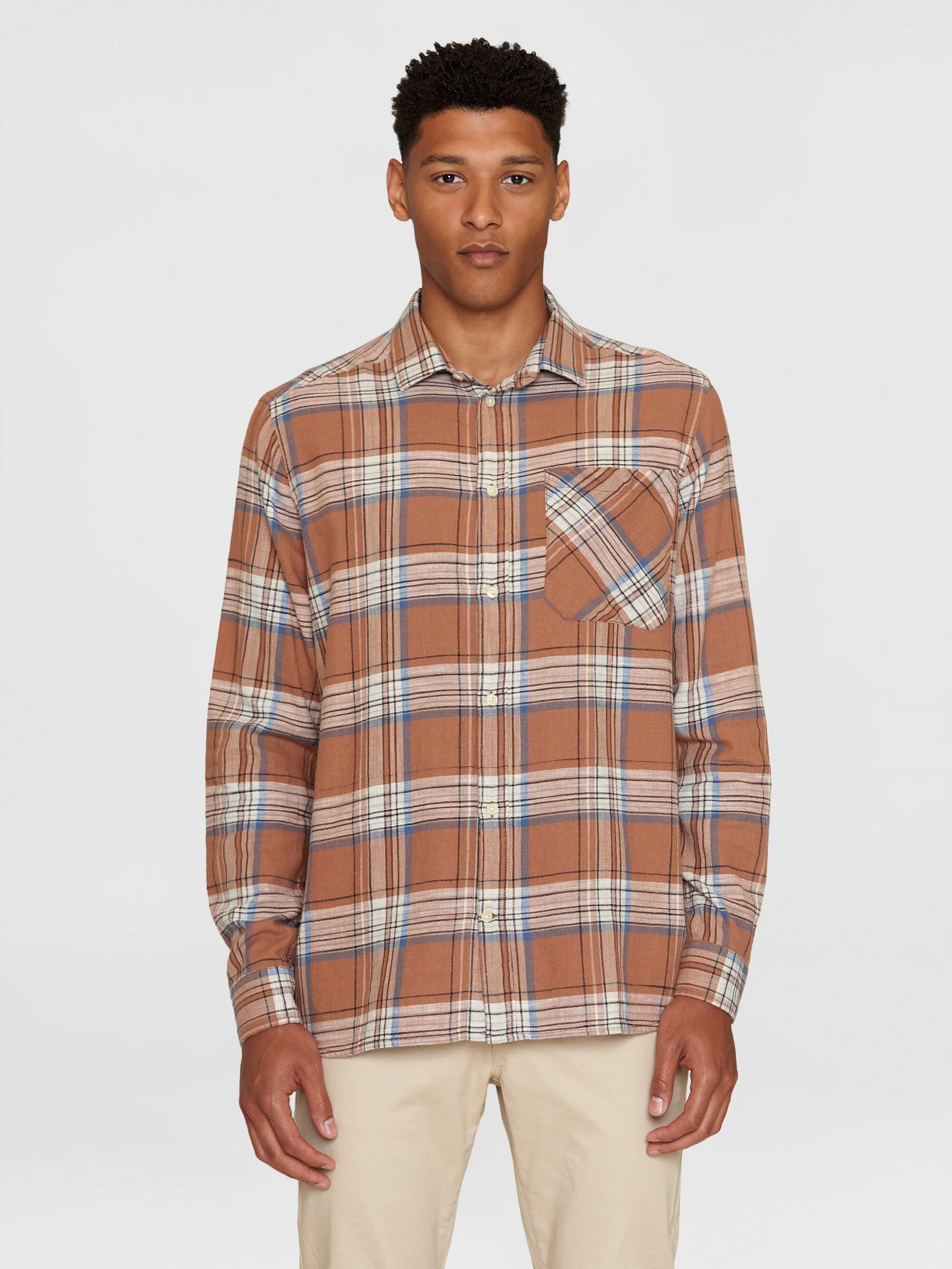 Loose checked shirt - GOTS/Vegan - Brown stripe