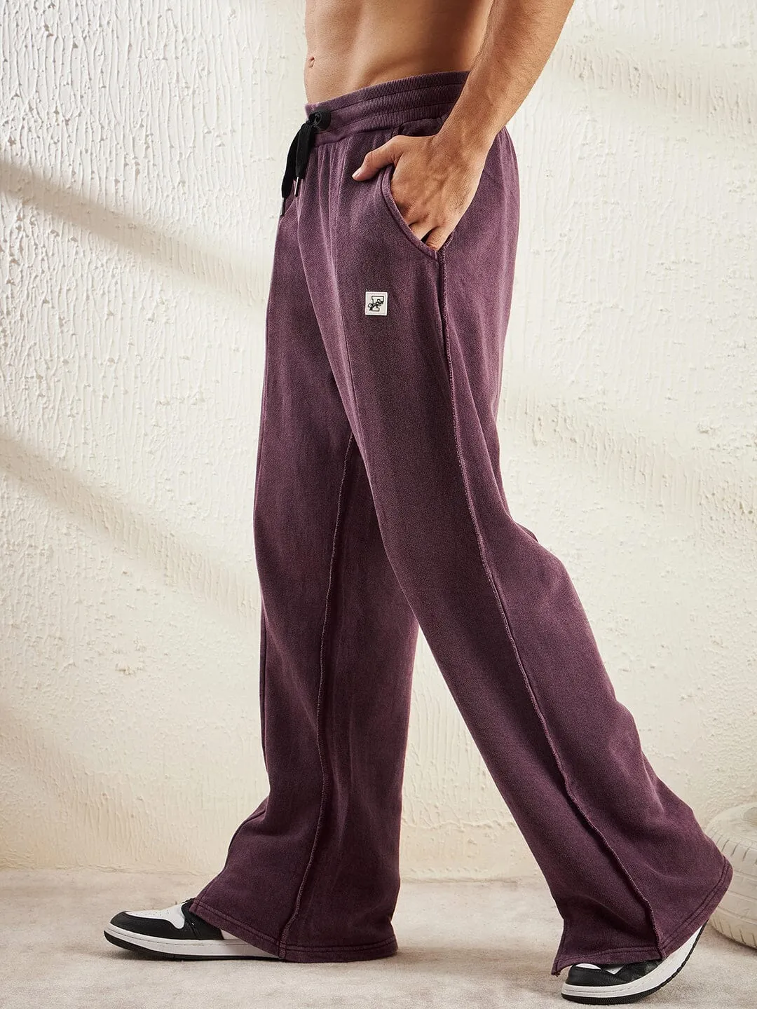 Mauve Dyed Raw Front Slit Relaxed Fit Jogger