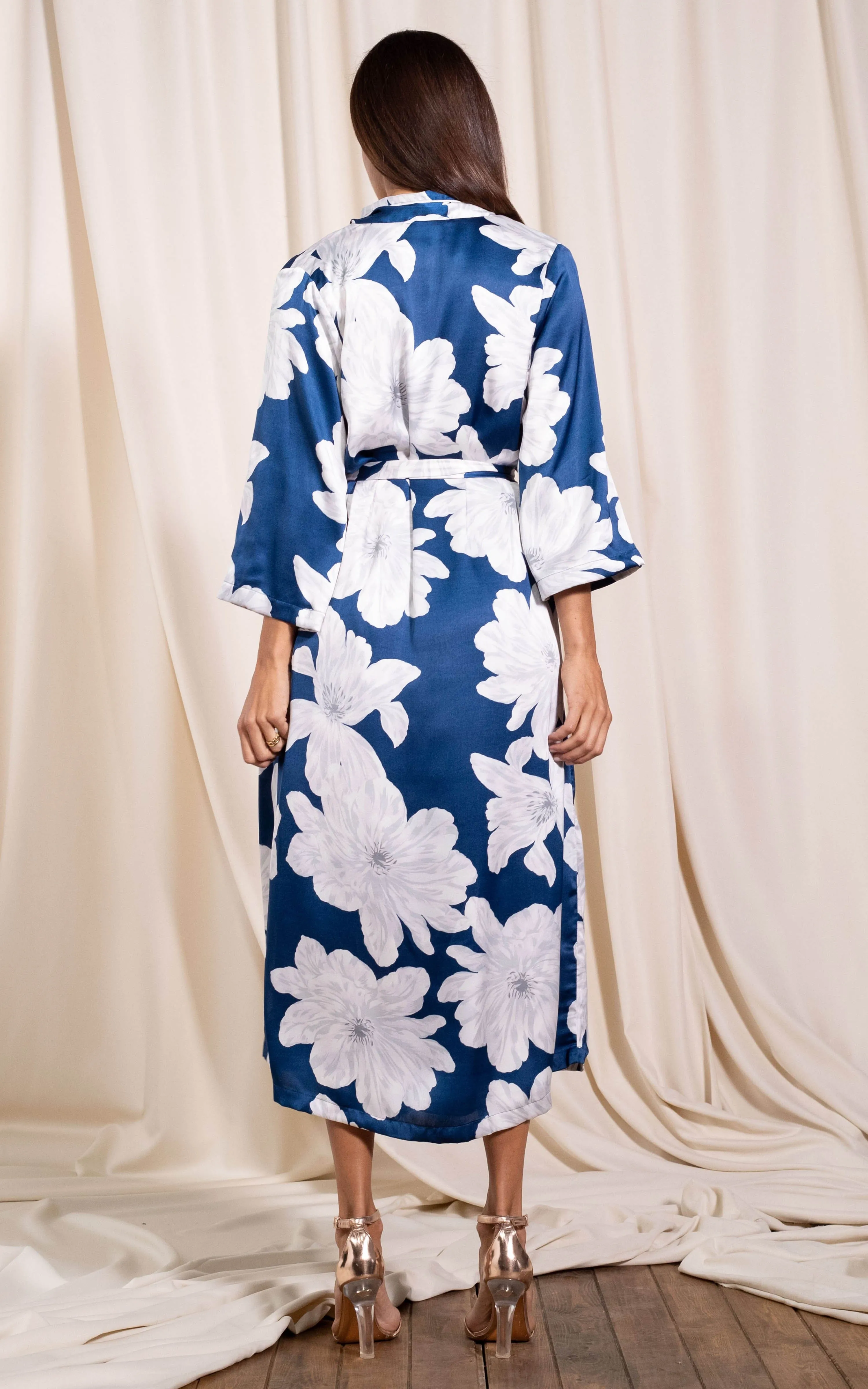 Melana House Coat in Navy Bloom