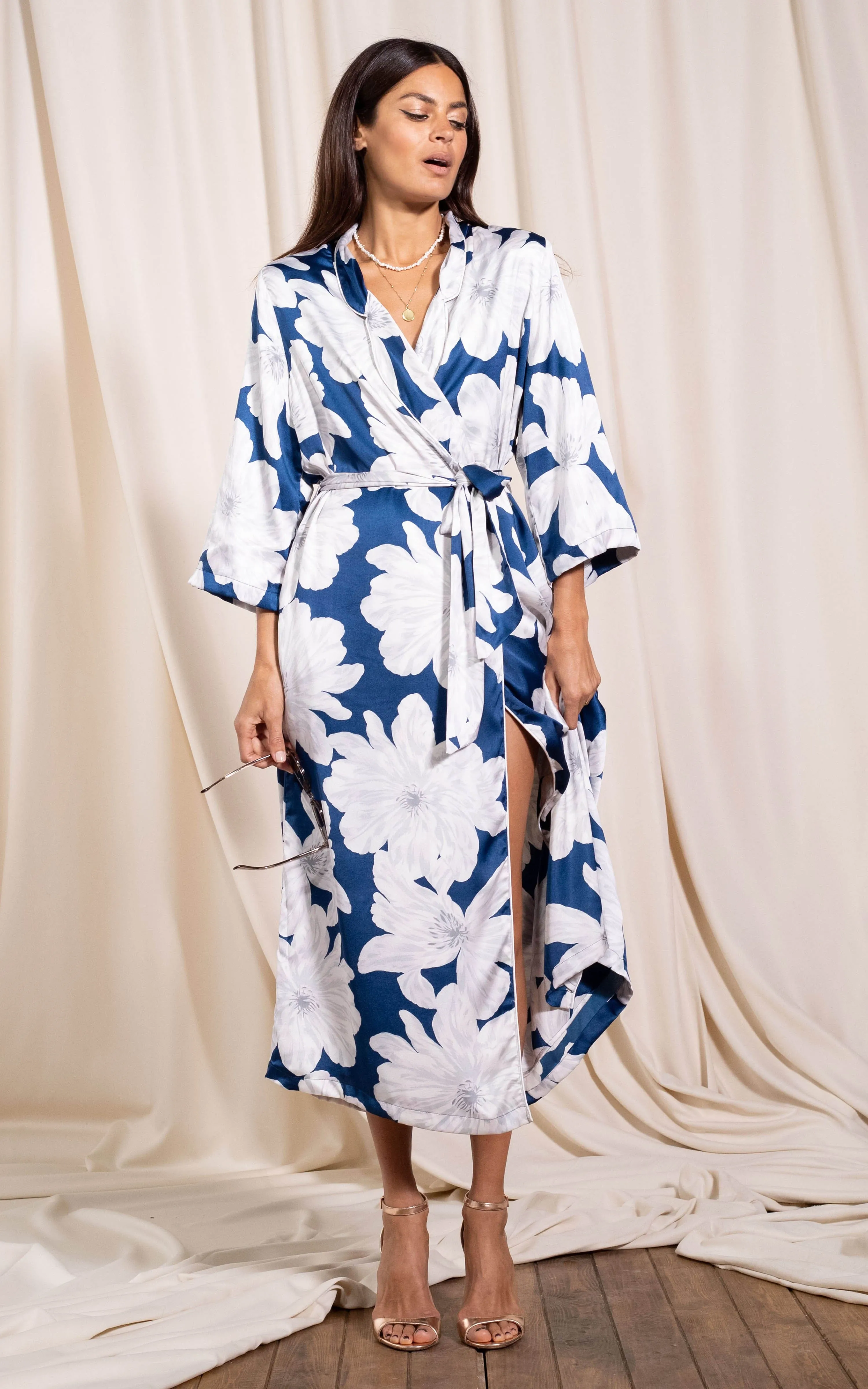 Melana House Coat in Navy Bloom