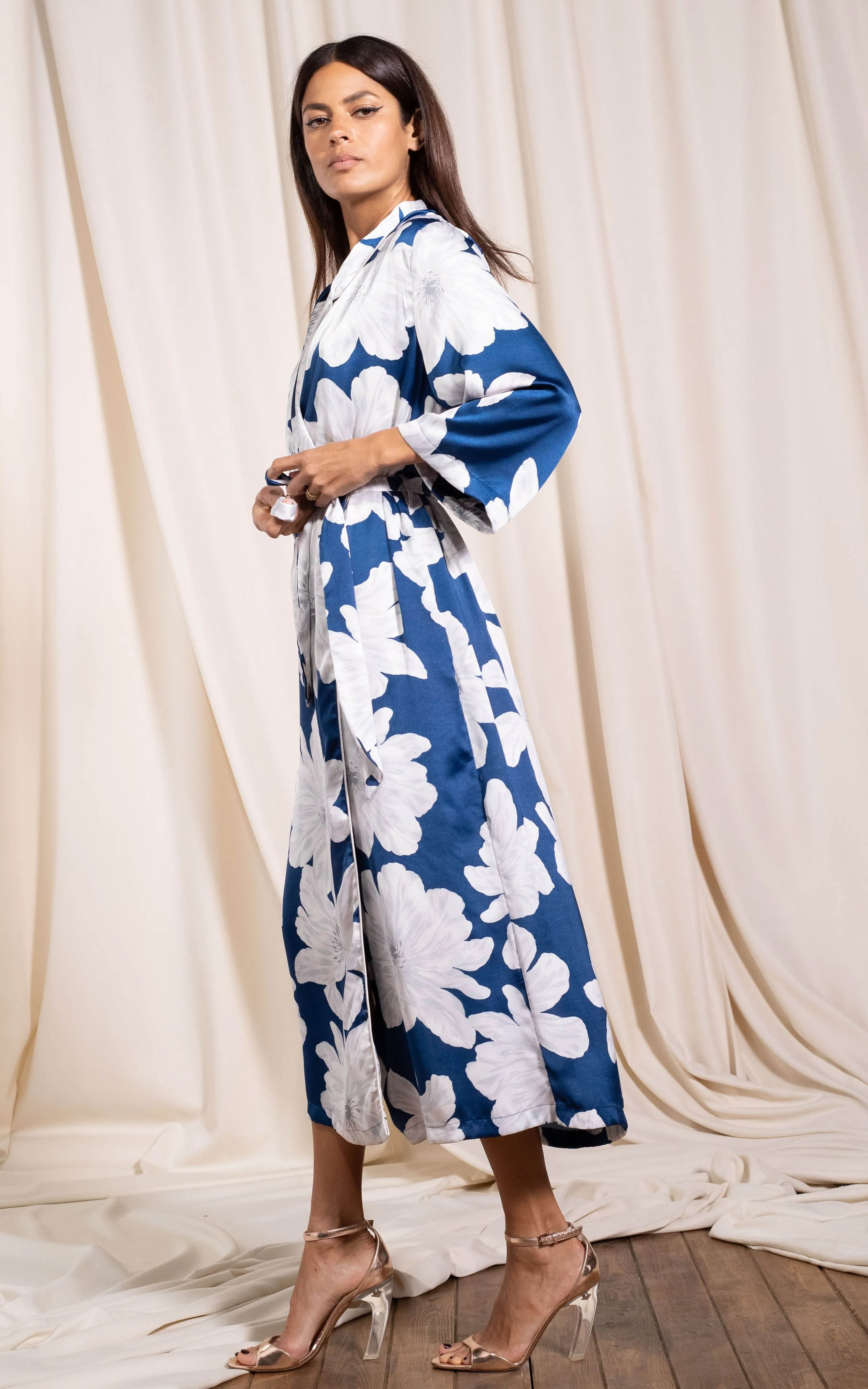 Melana House Coat in Navy Bloom