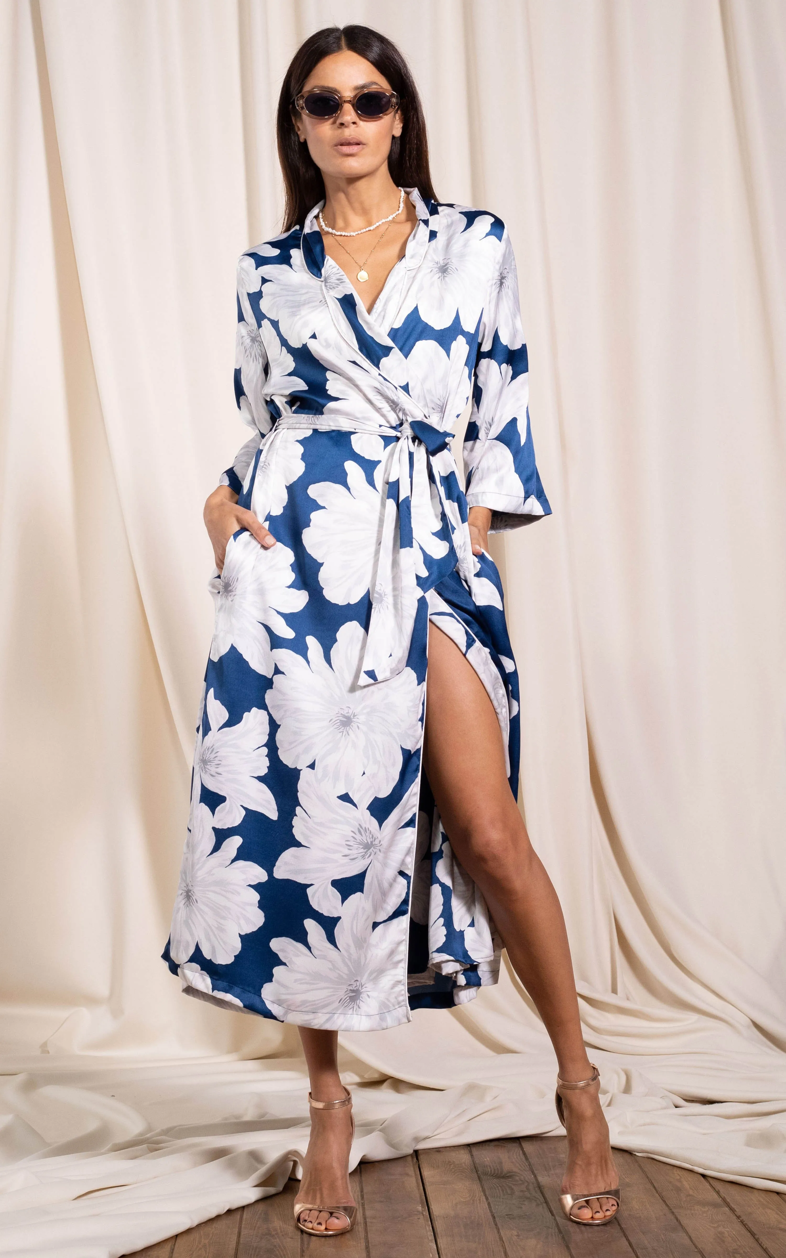 Melana House Coat in Navy Bloom