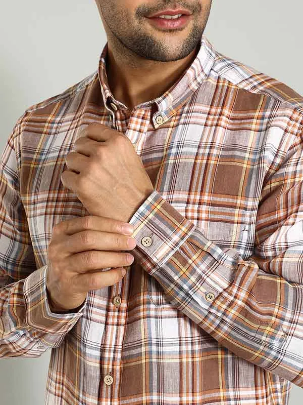 Men Checked Full Sleeve Linen Shirt