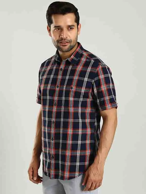 Men Checked Half Sleeve Cotton Shirt