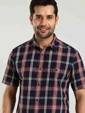 Men Checked Half Sleeve Cotton Shirt