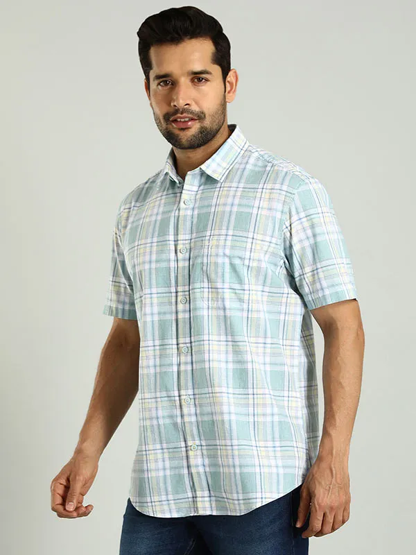 Men Checked Half Sleeve Cotton Shirt