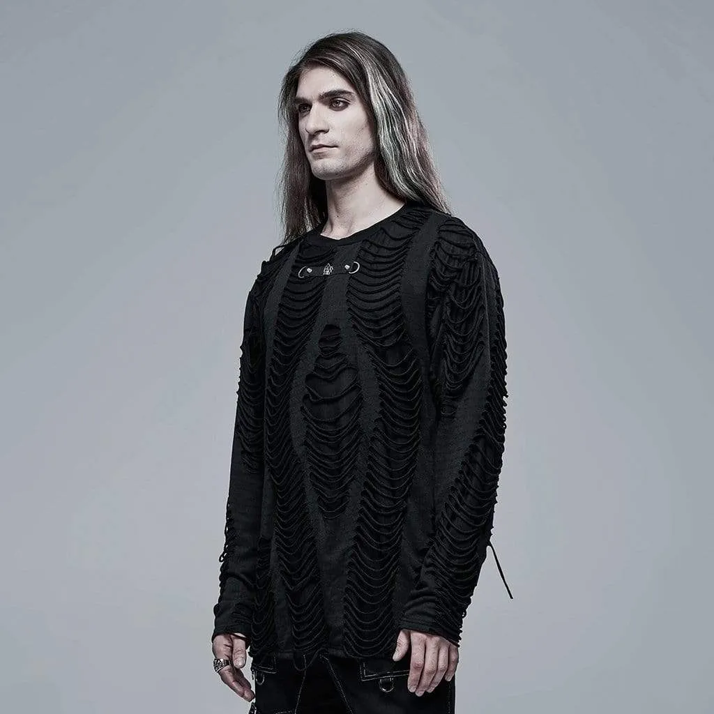 Men's Gothic Ripped Double-layer Black Shirt