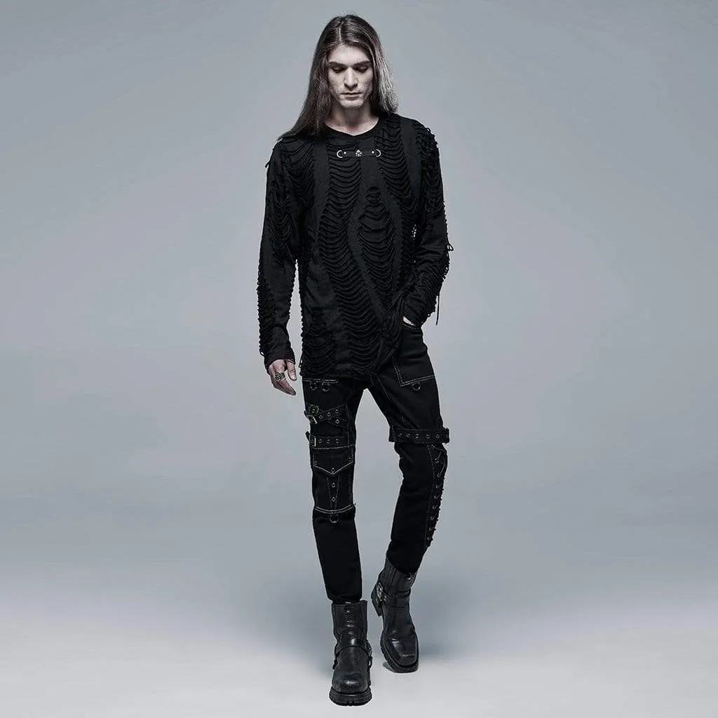 Men's Gothic Ripped Double-layer Black Shirt