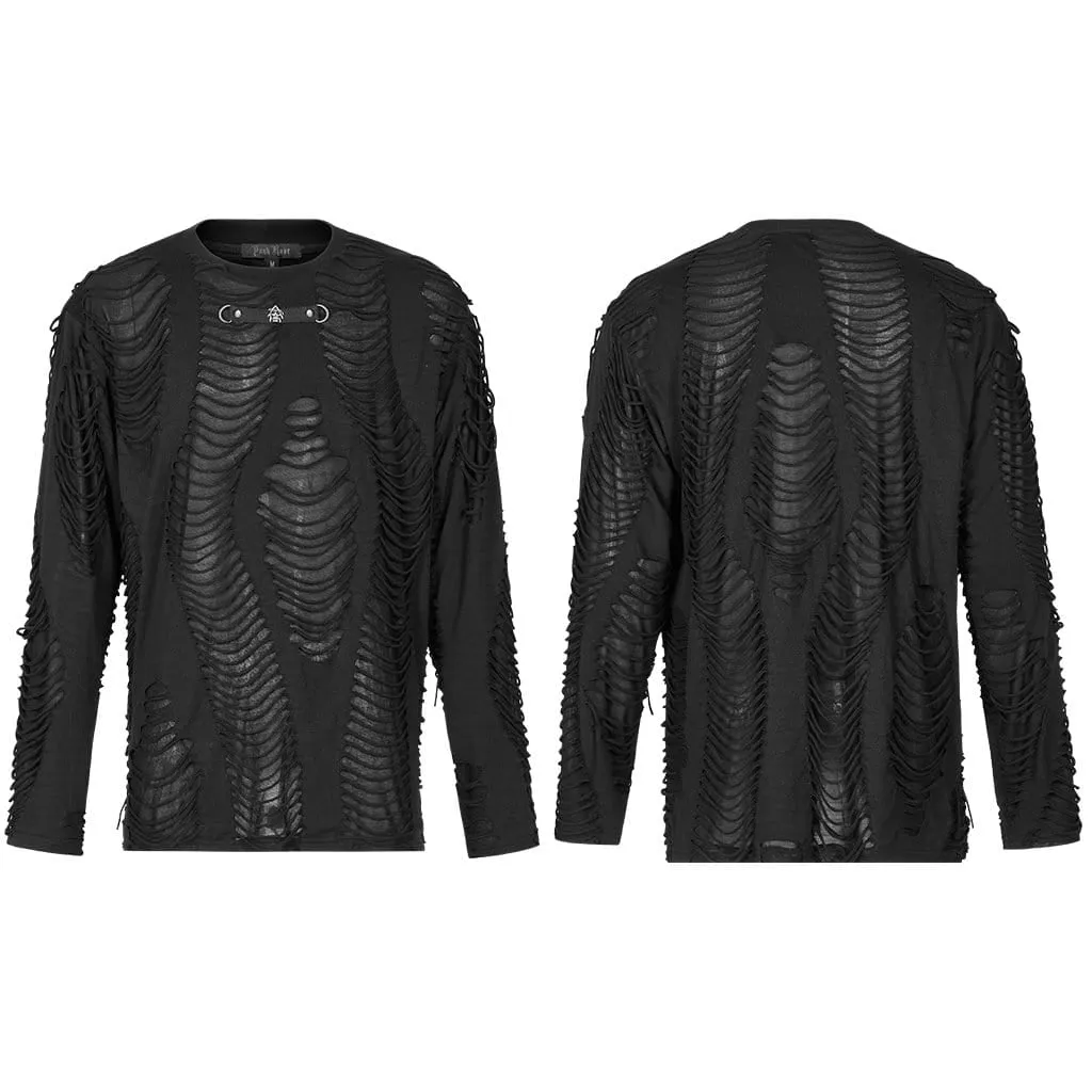 Men's Gothic Ripped Double-layer Black Shirt