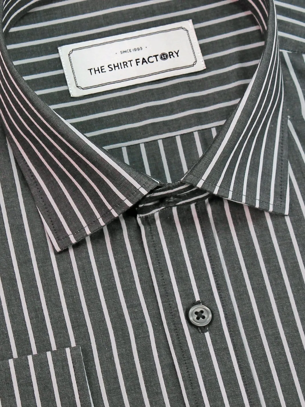 Men's Premium Cotton Striped Shirt - Deep Grey (1274)