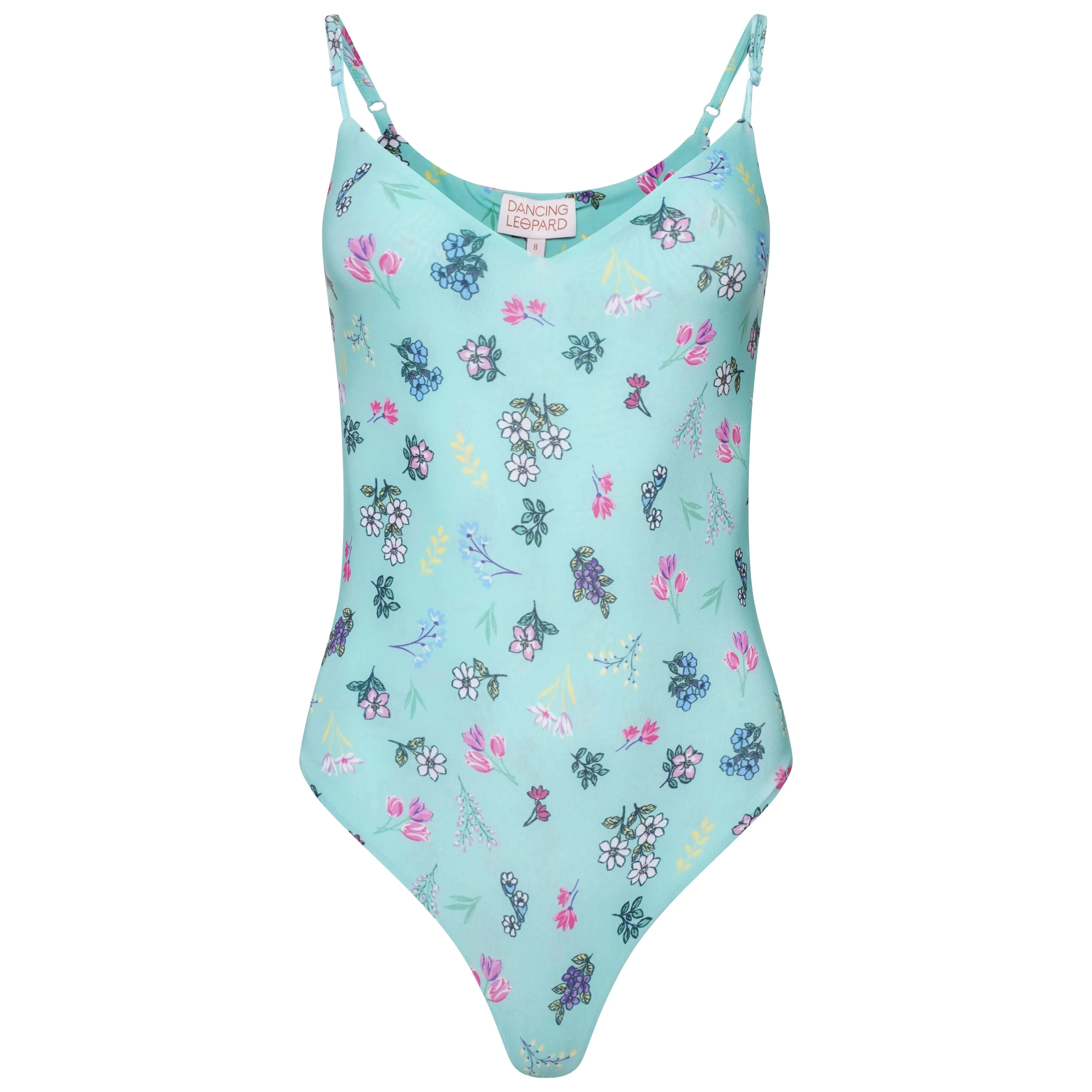 Midori V-Neck Bodysuit in Turquoise Ditsy Floral