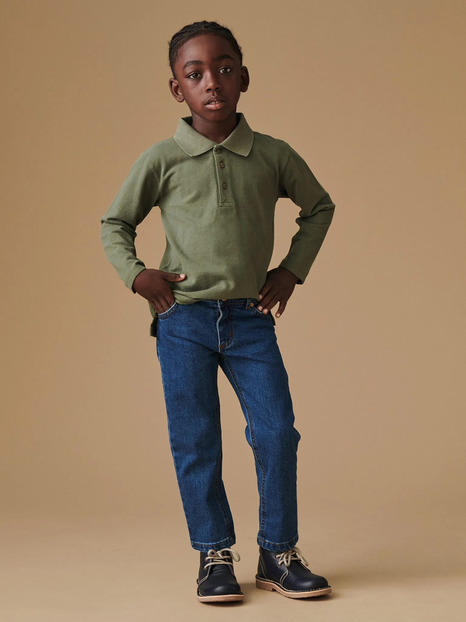 Olive Braulio Long Sleeve Boy Polo Shirt