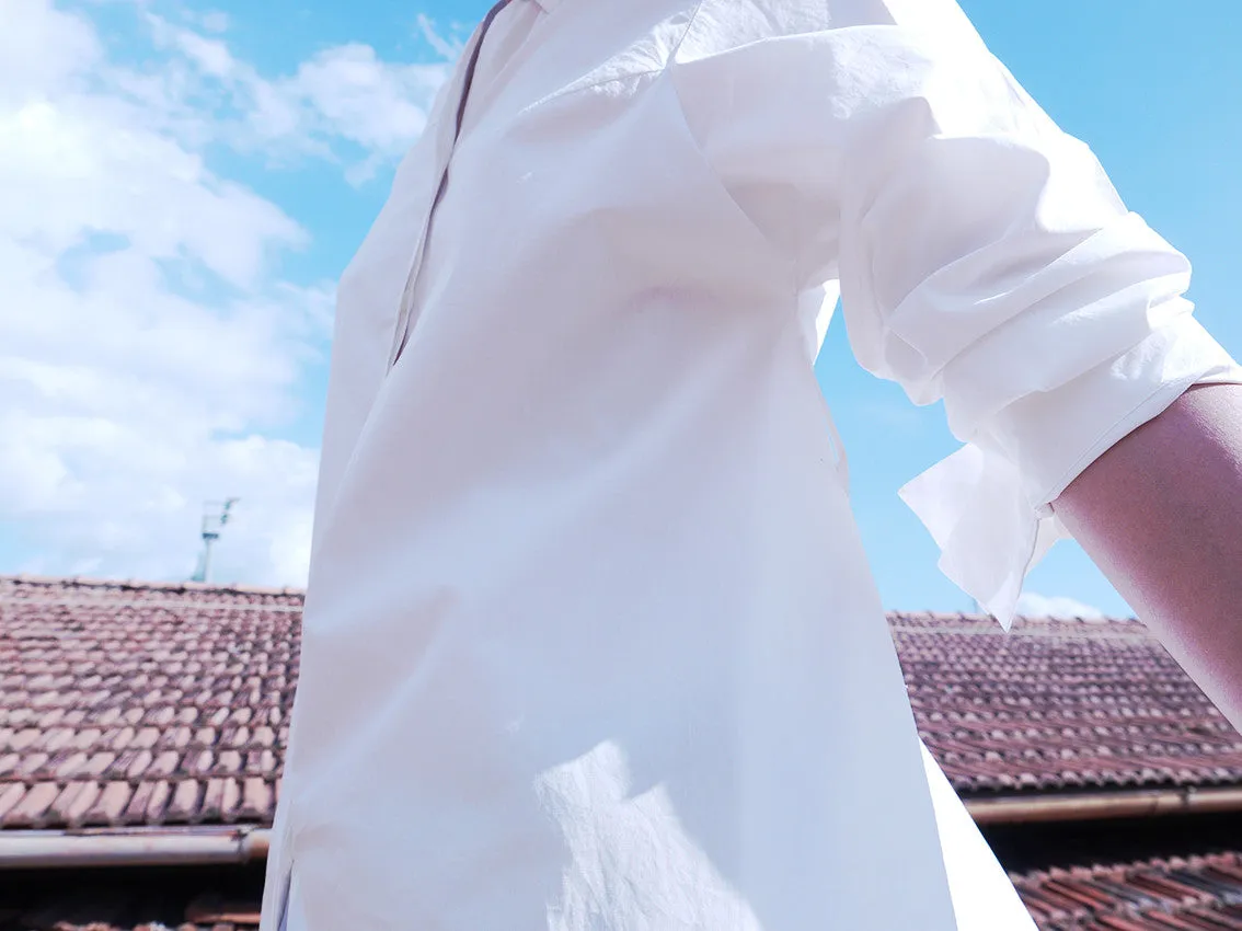 Origami Cotton Shirt Dress / White