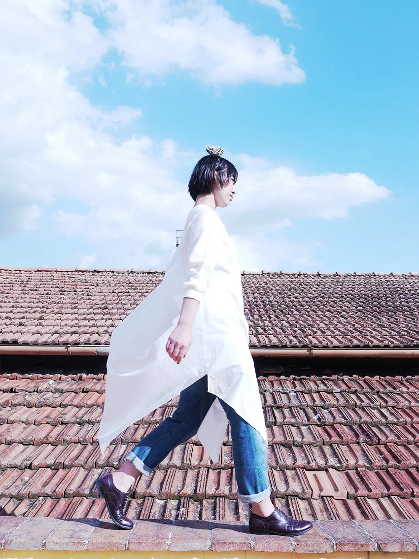 Origami Cotton Shirt Dress / White