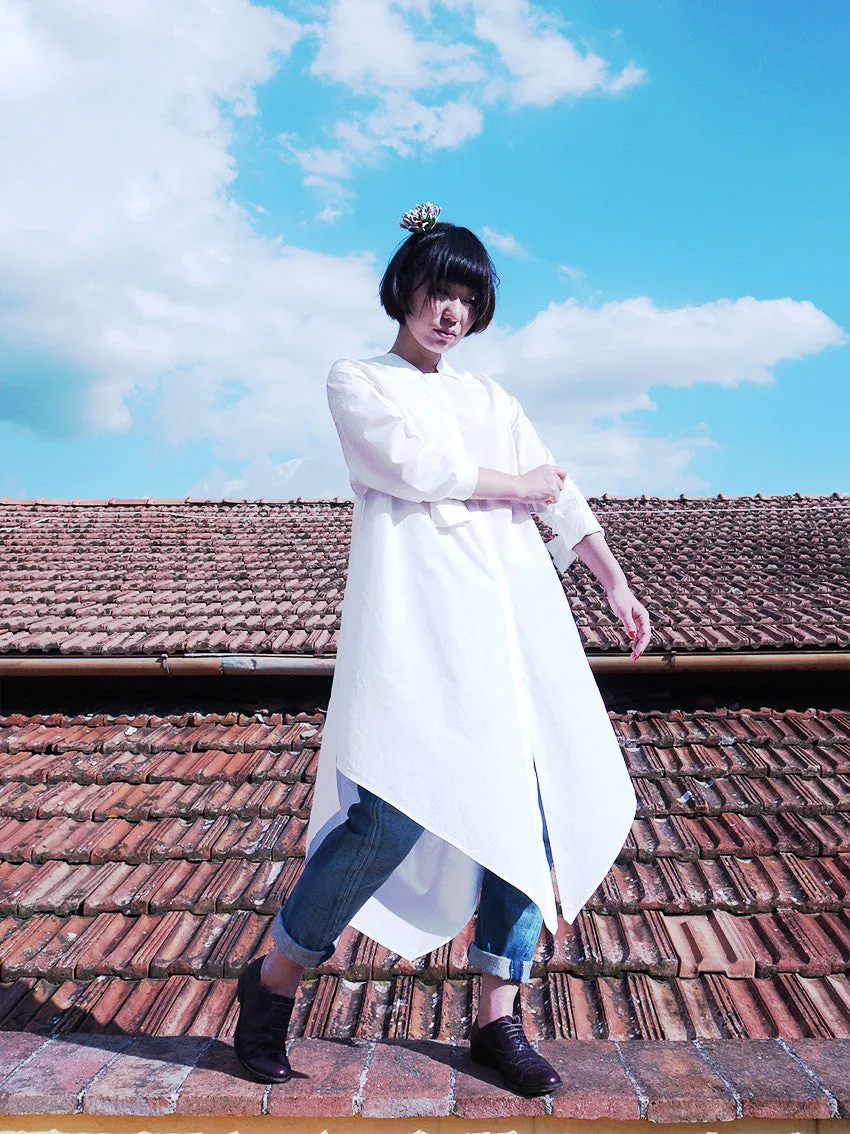 Origami Cotton Shirt Dress / White