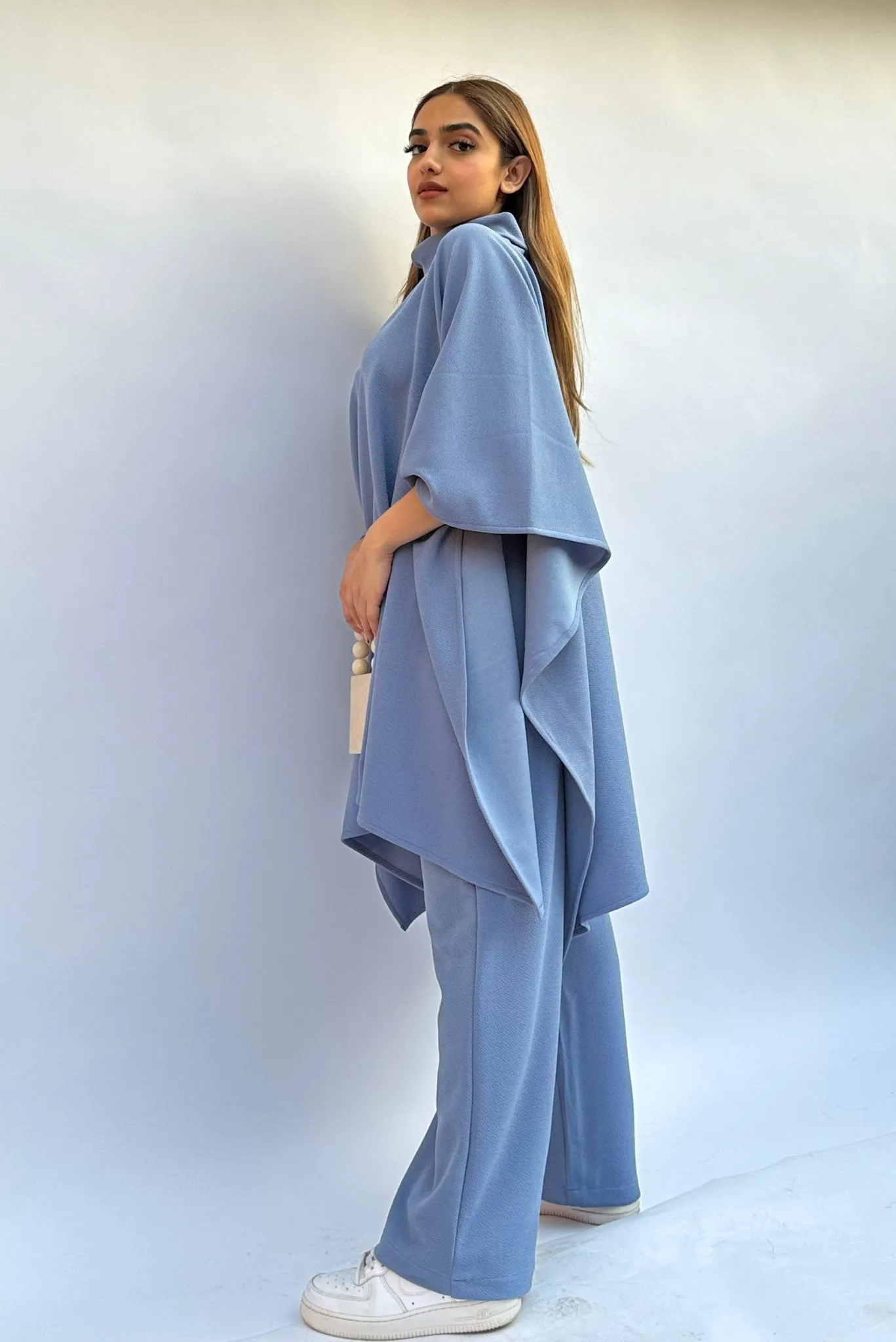 Pale Blue Poncho Coord Set