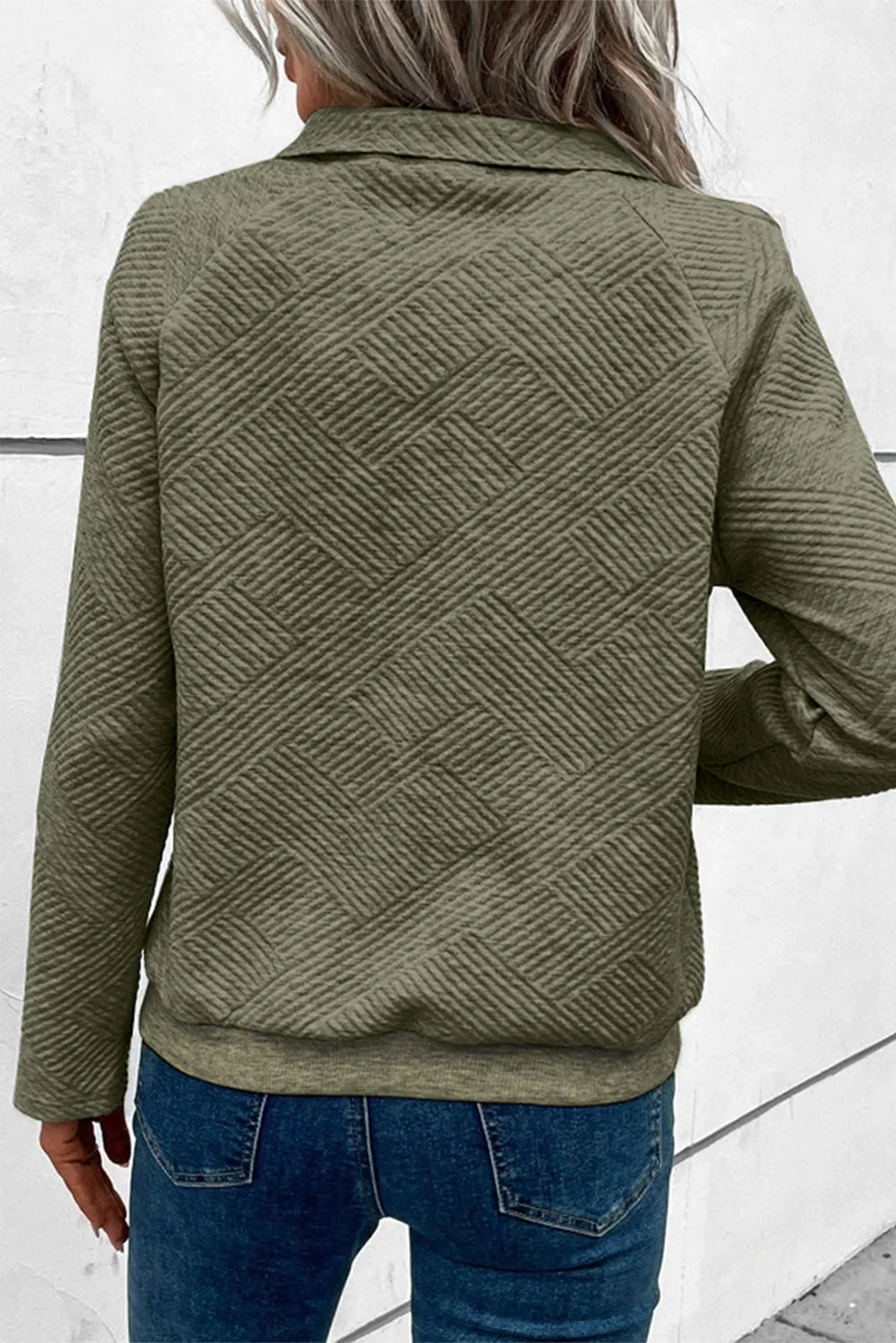 Pale Khaki Textured Knit Buttoned Kangaroo Pocket Sweatshirt