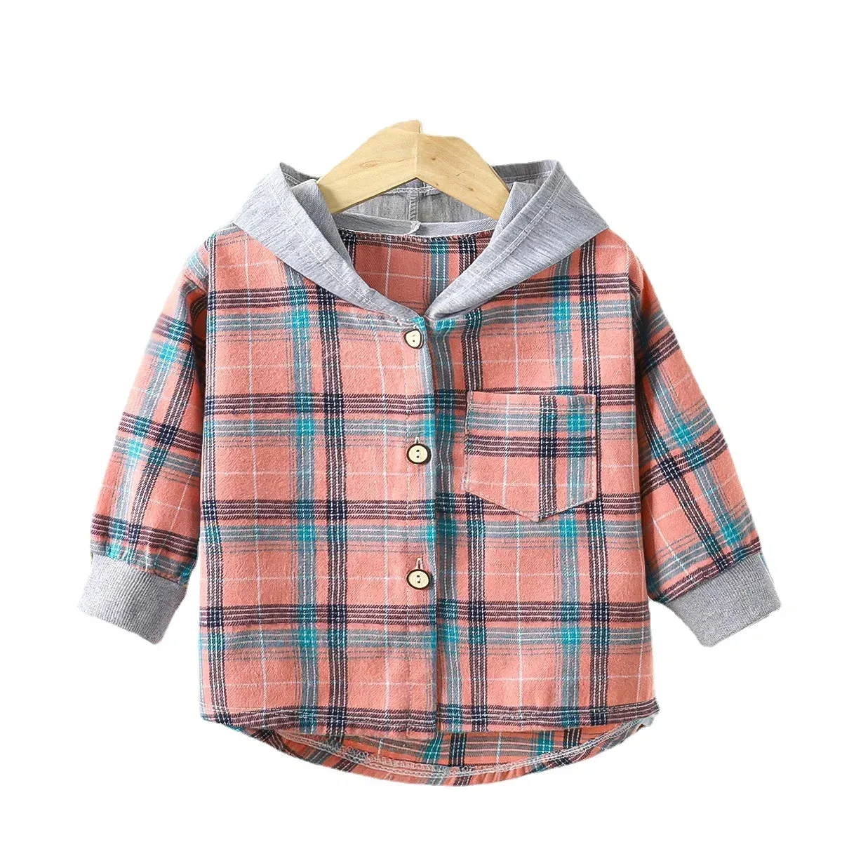 Plaid Hooded Long Sleeve Shirt